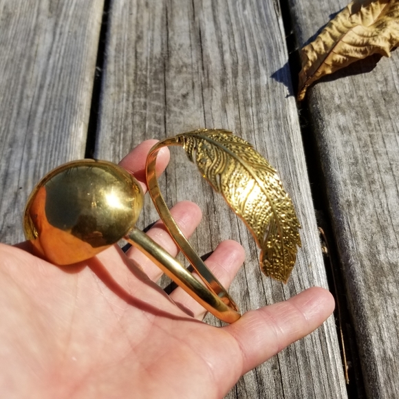 Feather solid brass upper arm armlet cuff brac… - Picture 4 of 7